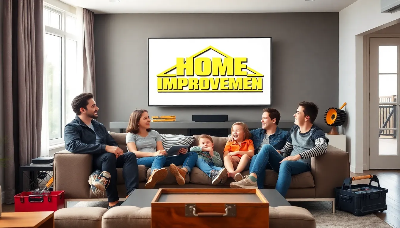 family watching 'Home Improvement' in a modern living room.